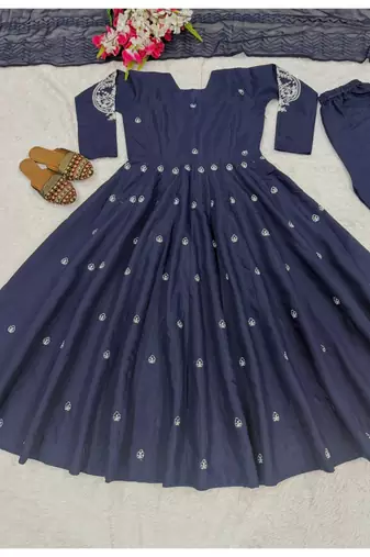 Blue embroidery sequence full stitched anarkali gown