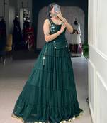 GREEN Mirror Work Marble Navratri Lehenga Choli with Chanderi Blouse and Koti