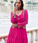 Pink Gamthi Work Mirror Detailed Pure Rayon Navratri Lehenga Choli With Jacket Set