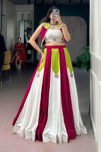 Multicolor Gota Patti Work Pure Rayon Navratri Lehenga Choli With Koti Set