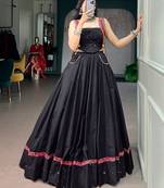 Black Mirror Work Pure Cotton Kutchi Lace Lehenga Choli with Multicolor Tassel Detailing