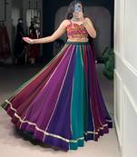 Multicolor Gamthi Mirror Work Georgette Navratri Lehenga Choli with Blouse