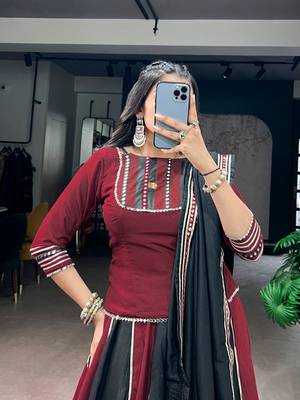 Maroon Black Mirror Lace Work Chinon Navratri Lehenga Choli with Dupatta 5