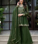 Green embroidery crunchy silk full stitched sharara palazzo suit set