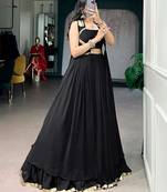 Black Lotus Handwork Lehenga Choli with Long Jacket Set