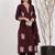 Maroon silk blend embroidered kurta set