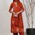 Orange silk blend embroidered kurta set