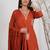 Orange silk blend embroidered kurta set