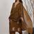 Brown silk blend embroidered kurta set