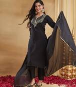 Black rayon embroidered kurta set