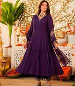 Purple chanderi embroidered kurta set