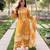 Yellow silk blend embroidered kurta set