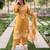 Yellow silk blend embroidered kurta set