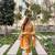 Yellow silk blend embroidered kurta set