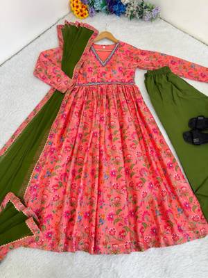 Pink silk blend printed kurta set 4