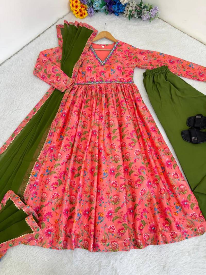 Pink silk blend printed kurta set
