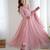 pink faux georgette embroidered flared gown set
