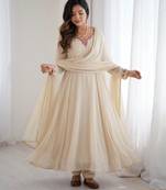 Cream faux georgette gota flared gown set