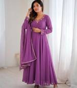Purple faux georgette gota flared gown set