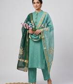 Green jacquard hand embroidery kurta set