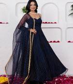 Navy blue georgette printed anarkali set