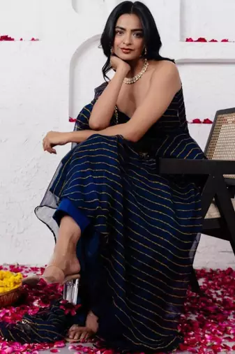 Navy blue georgette printed anarkali set