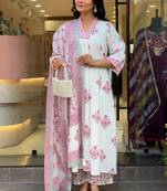 White cotton printed kurta set