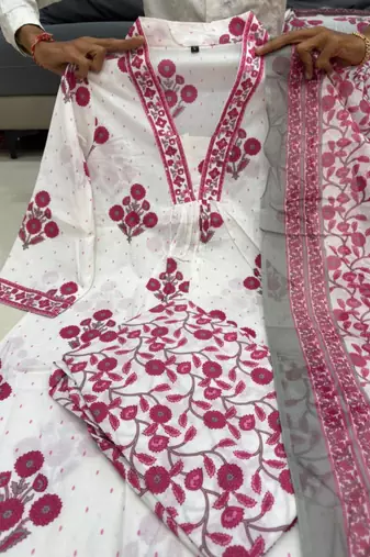 White cotton printed kurta set