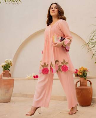 Peach chanderi embroidered kurta set 3