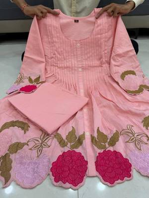 Peach chanderi embroidered kurta set 4