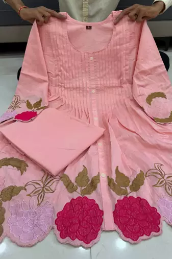 Peach chanderi embroidered kurta set