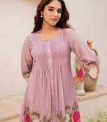 Lavender chanderi embroidered kurta set