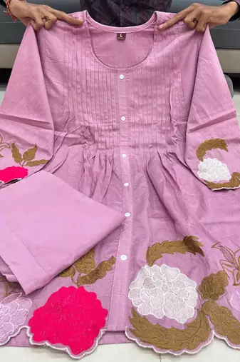 Lavender chanderi embroidered kurta set