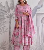 Pink cotton silk hand embroidery kurta set