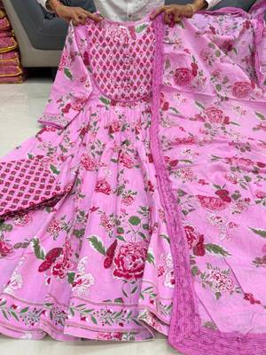 Pink cotton silk hand embroidery kurta set 2