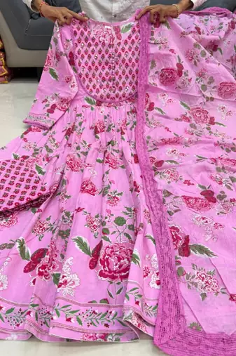 Pink cotton silk hand embroidery kurta set