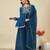 Teal blue silk blend embroidered kurta set