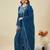Teal blue silk blend embroidered kurta set