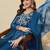 Teal blue silk blend embroidered kurta set