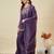 Purple silk blend embroidered kurta set