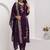 Purple silk blend embroidered kurta set