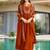Orange silk blend embroidered kurta set