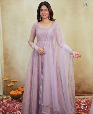 Lavender organza embroidered anarkali set 1