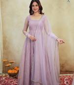 Lavender organza embroidered anarkali set