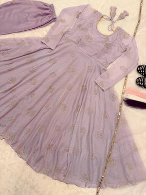 Lavender organza embroidered anarkali set 3