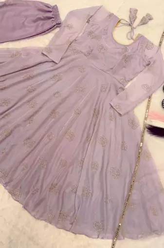 Lavender organza embroidered anarkali set
