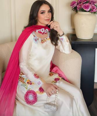 Cream silk blend embroidered palazzo set 3
