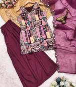 Purple satin embroidered palazzo set