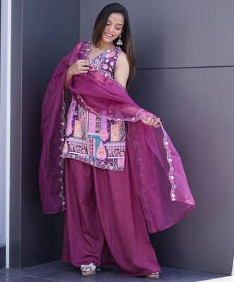 Purple satin embroidered palazzo set 3