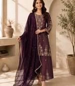 Plum silk blend embroidered palazzo set